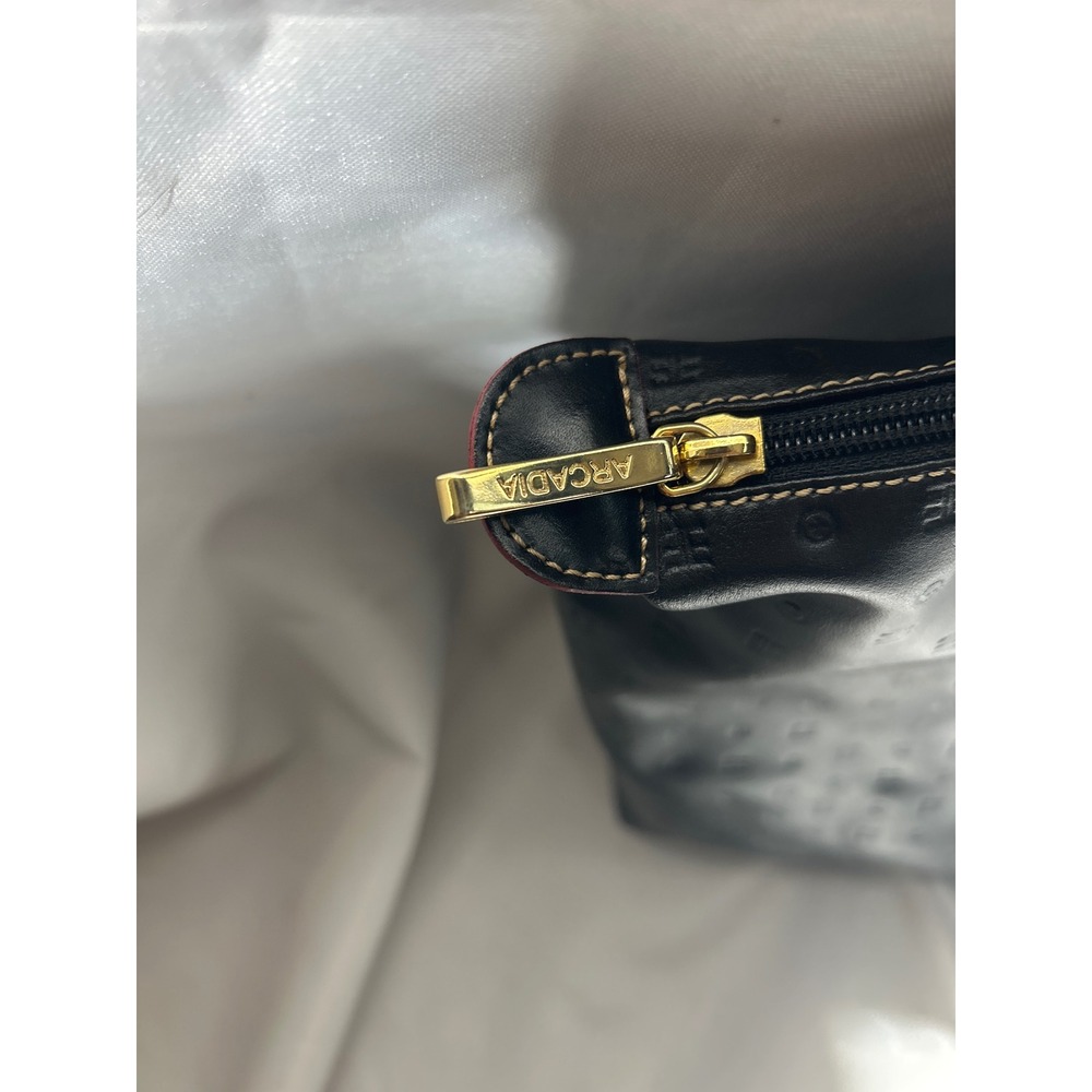 Arcadia Black‎ Embossed Genuine Leather Tote Bag Made in Italy Gold Hardware - Picture 3 of 9